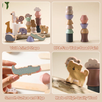Stringing game, wooden toy for stacking game, motor skills toy for toddlers, building blocks in animal shape