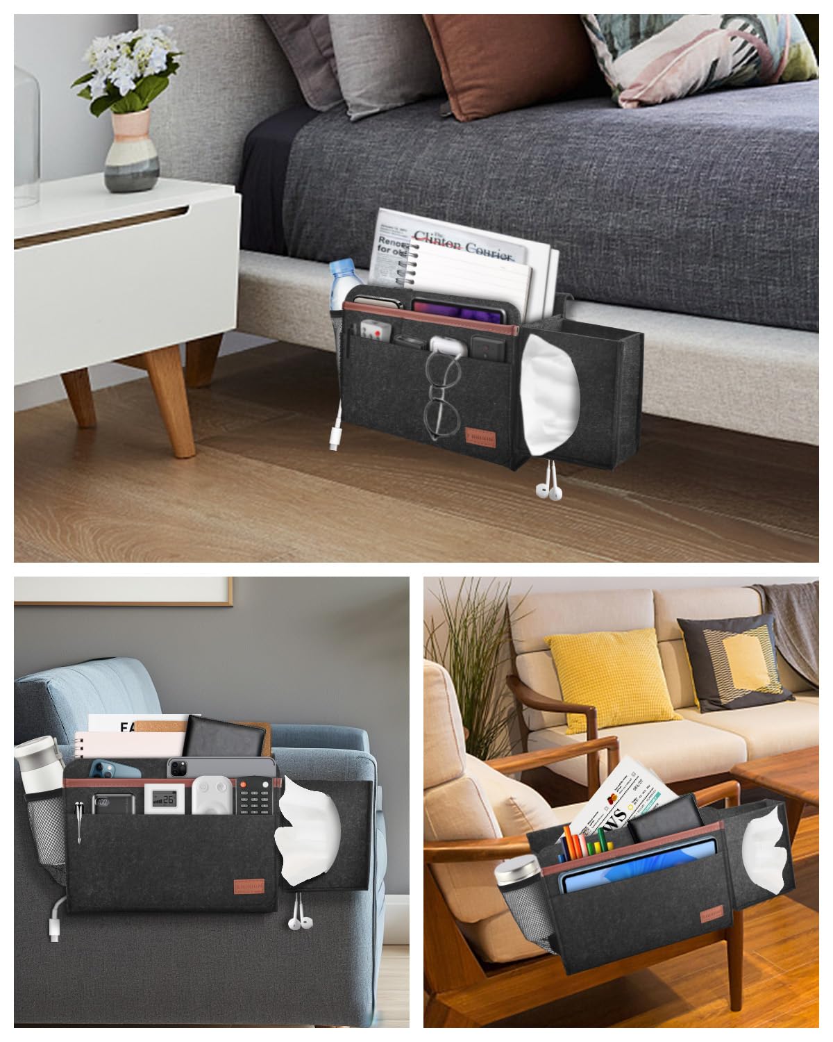 Bettbeutel Bett Organizer Hook-in, Bettbeutel Hook-in dicken Filz rutschfest mit Schnalle