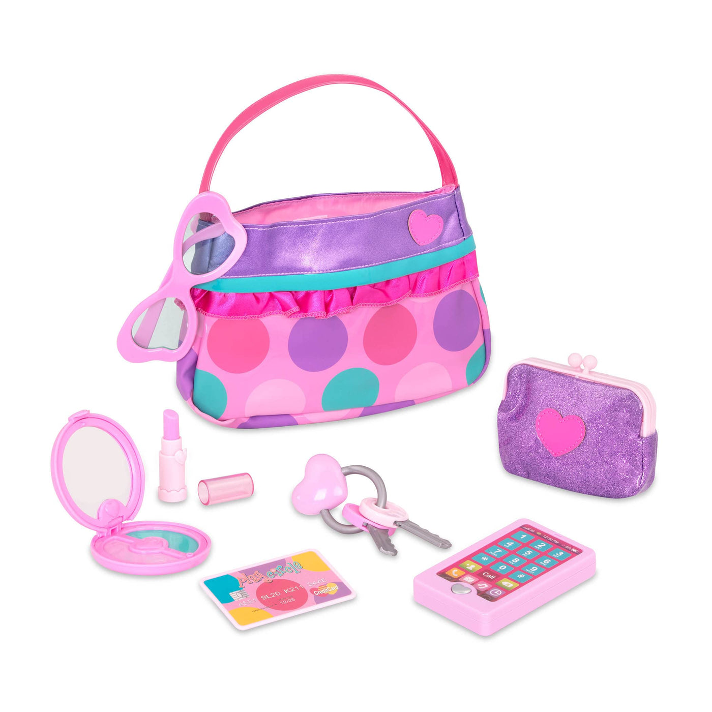 Princess Bag for Kids, 8 Piece Toy Bag with Toy Make-Up, Wallet, Mobile Phone, Keys and More for Kids From 3 Years of Age