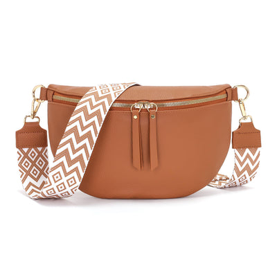 Large fanny pack vegan leather shoulder bag crossbody bag stylish belt bag with wide strap