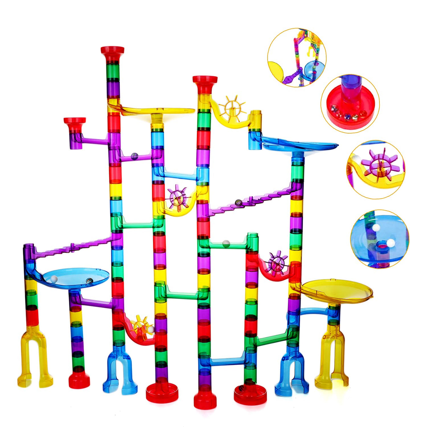 152pcs Marble Run Set with track elements and glass marbles, educational toy and construction toy