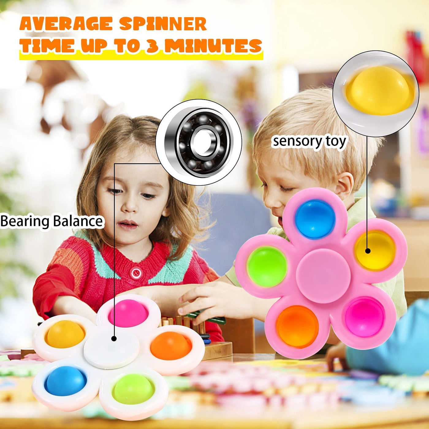 Lot de 10 Pop Fidget Spinner Push Bubble Pop Simple Fidget Toy for Children Adults, Easter Party Gifts Gift Bag Filler Sensory Fidget Set