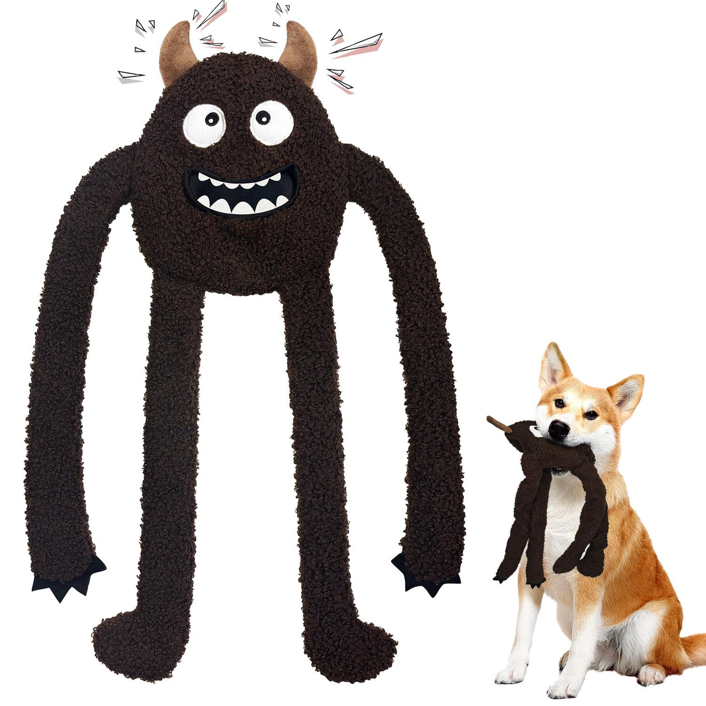 Puppy Toy, Interactive Squeaky Dog Plush Toy with Crinkle Paper and Rope, Dog Toy for Puppies, Small, Large Monster for Dogs