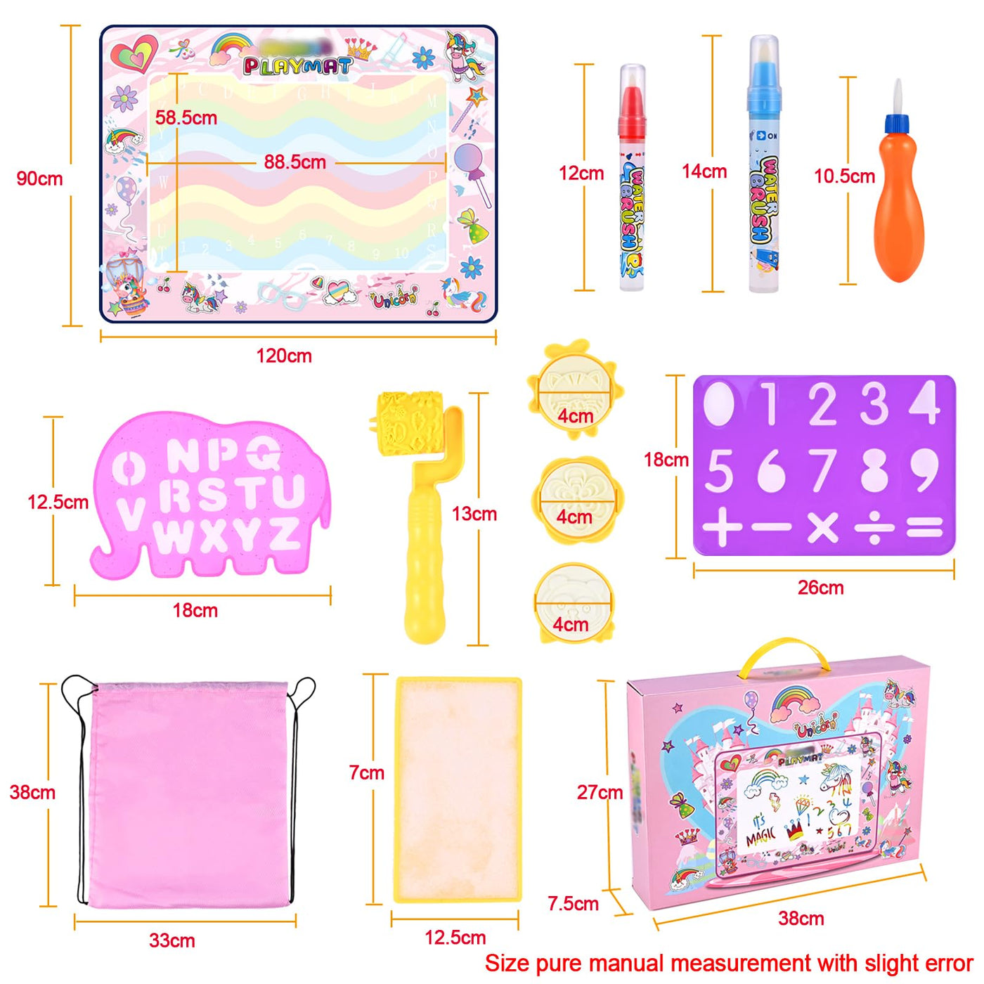 Coloring mat with water pen Water Mat DoodleWater coloring mat Super Drawing Mat with 3 water pen 9 stamp set Storage bag