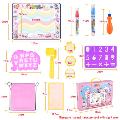 Coloring mat with water pen Water Mat DoodleWater coloring mat Super Drawing Mat with 3 water pen 9 stamp set Storage bag