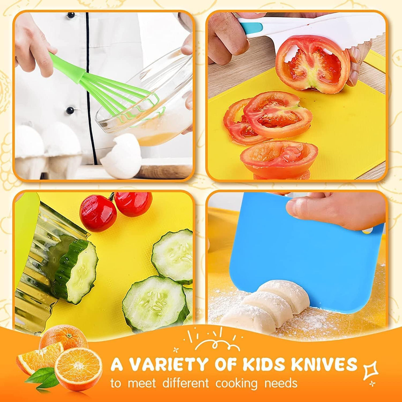 Couteaux pour enfants - Set de couteaux de cuisine de sécurité pour enfants de 17 pièces pour la vraie cuisine avec coupe-légumes, couteau en bois, planche à découper, etc.