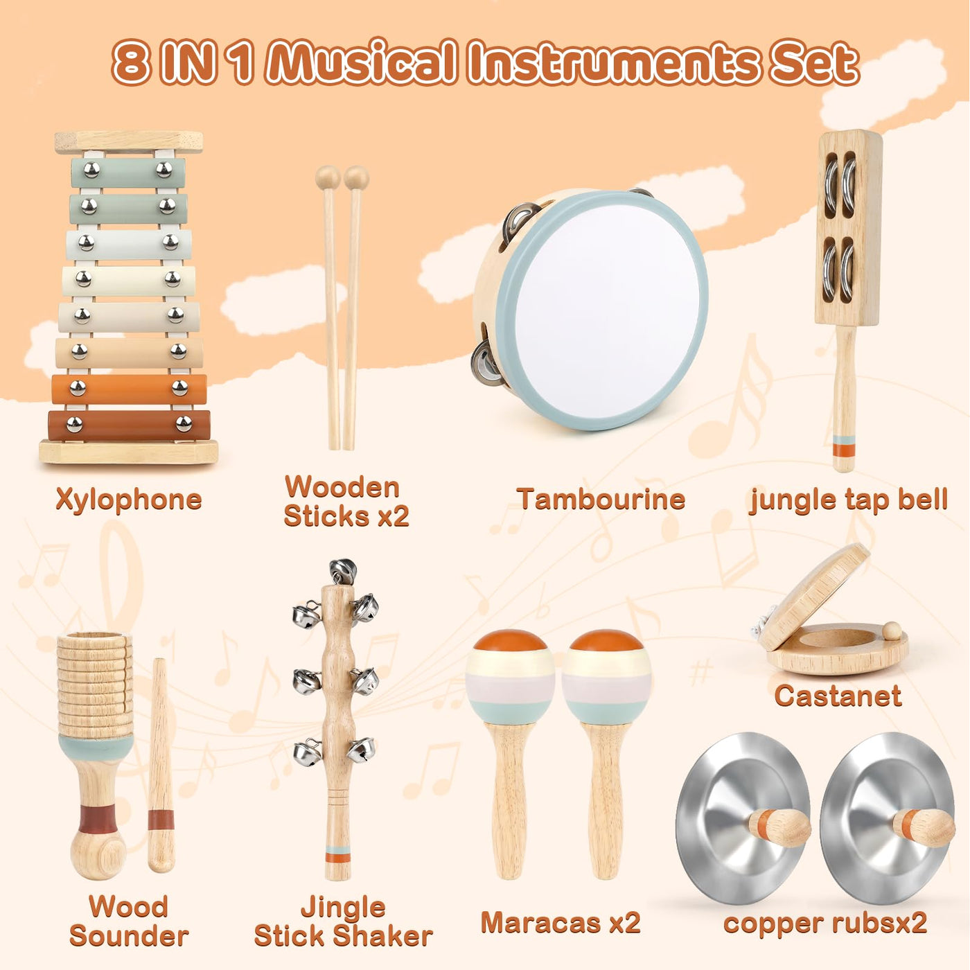 Instruments de musique pour enfants en bas âge, instruments de musique en bois aux couleurs neutres pour les enfants en bas âge