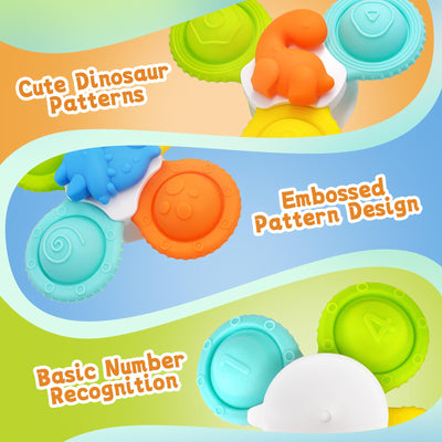 Suction cup toy baby, 3 pieces silicone baby bath toy with rotating suction cup, fidget spinner sensory toy