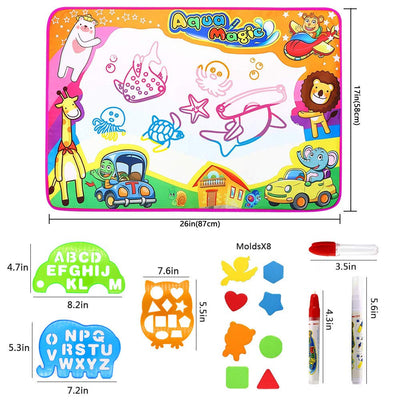 Water Doodle Mat Magic Doodle Malmatte, mit Malmatte Stift und Stempel Zubehör, Zeichenmatte für Kinder