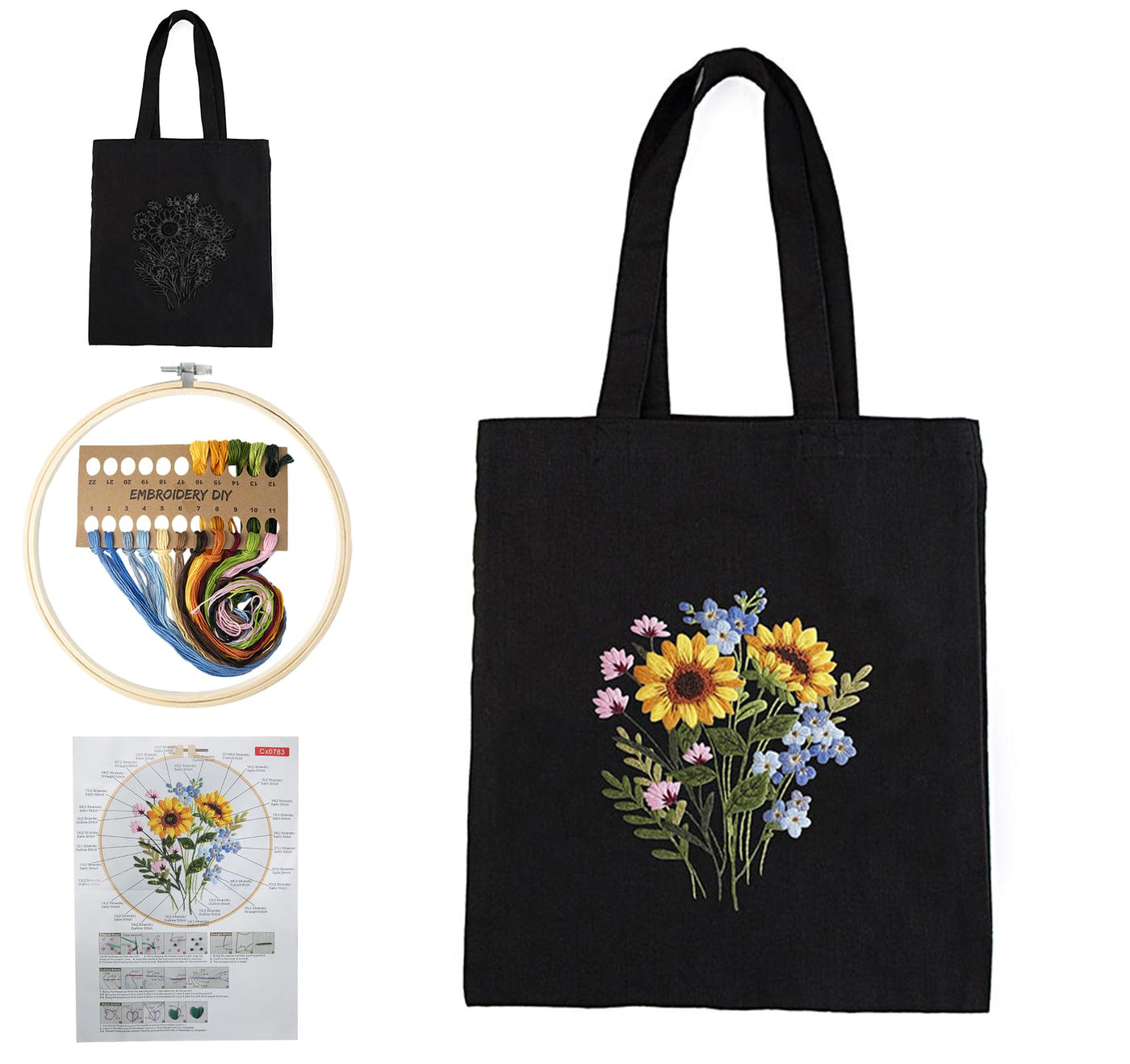 Canvas tote bag embroidery kit, DIY handmade cross stitch bag tote bag with embroidery