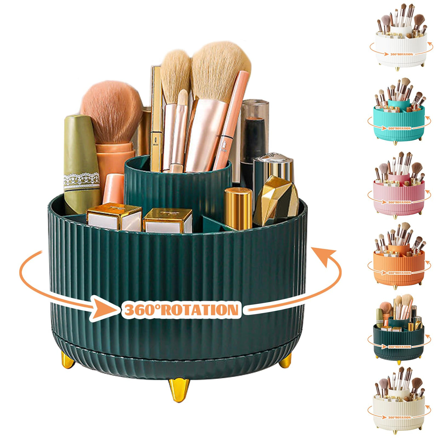 360° Make up Organizer, Brush Holder Cosmetic Storage with 5 compartments