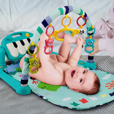 Play blanket with play arch, activity blanket with piano and rattles, multifunctional baby play arch from birth