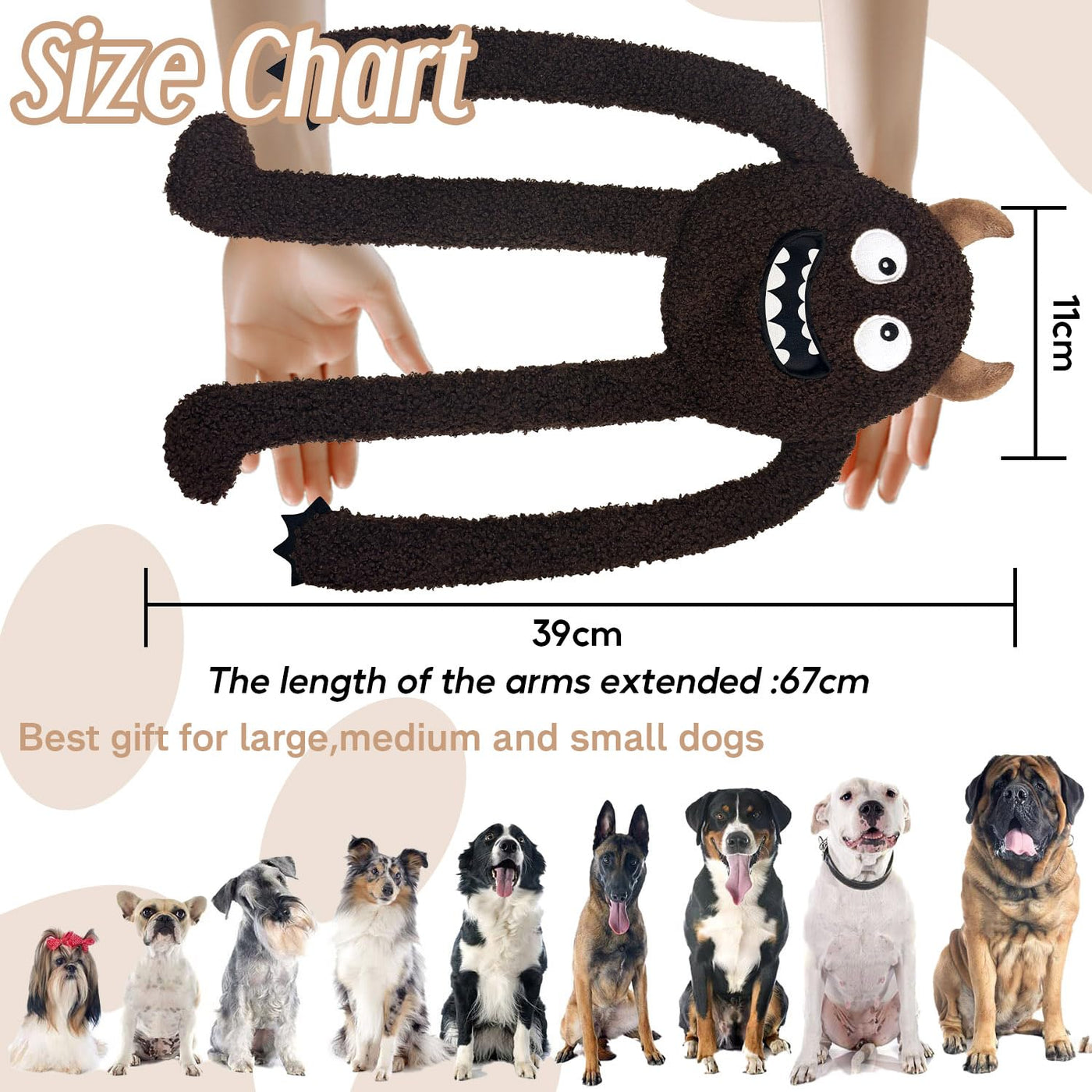 Puppy Toy, Interactive Squeaky Dog Plush Toy with Crinkle Paper and Rope, Dog Toy for Puppies, Small, Large Monster for Dogs