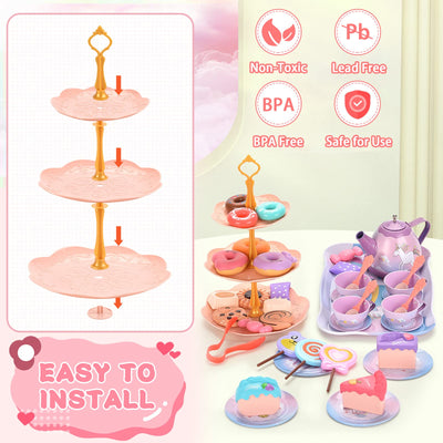 48-teiliges Teeservice für Kinder aus Metall, Teeservice für Kinder mit Einhornkoffer, Teeparty-Set für Kinder