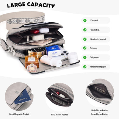 Handy Umhängetasche, Vegan Leder Crossbody Bag Umhängetasche mit verstellbarem abnehmbarem breitem Riemen