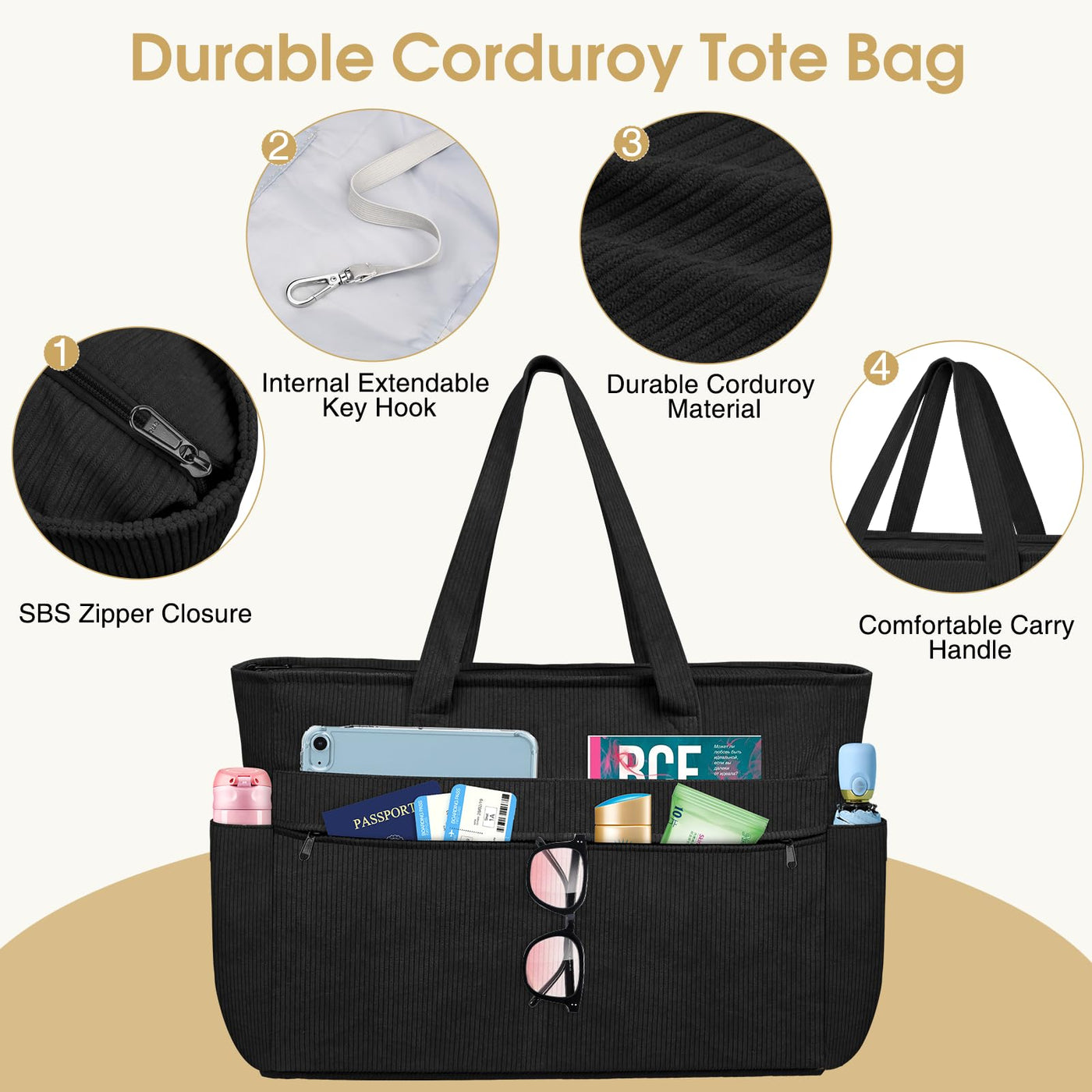 Grand sac de plage imperméable avec fermeture éclair