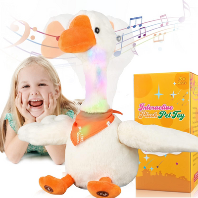 talking dancing goose that repeats what you say, imitates, recording, plush, baby toy, musical English songs, sings