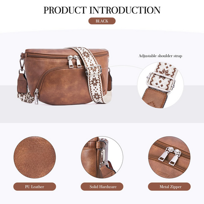 Sacs à bandoulière, sac à bandoulière en cuir végétal, sac à bandoulière pour dames, pochette de poitrine avec fente pour cartes, blocage RFID, avec large bandoulière détachable et réglable