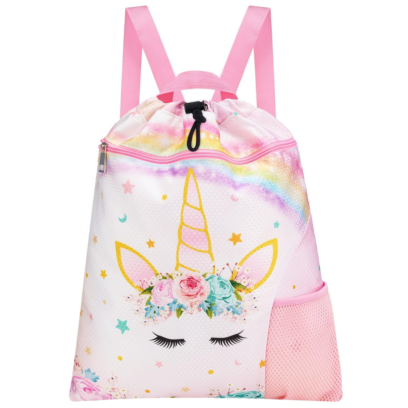 Backpack kids - Waterproof gym bag string backpack sports school beach travel swimming gym bag with zipper pocket water bottle
