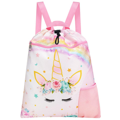 Backpack kids - Waterproof gym bag string backpack sports school beach travel swimming gym bag with zipper pocket water bottle