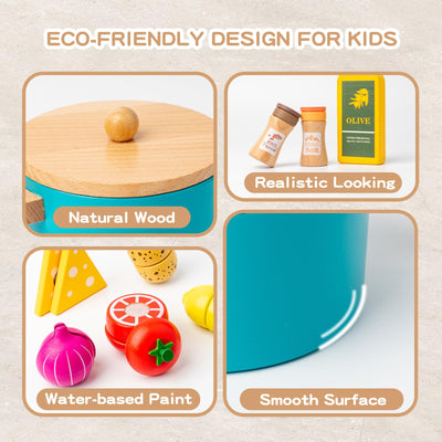 Kinderküchenzubehör Holz, Spielküche Töpfe & Geschirr, Holzspielzeug Lebensmittel zum Schneiden