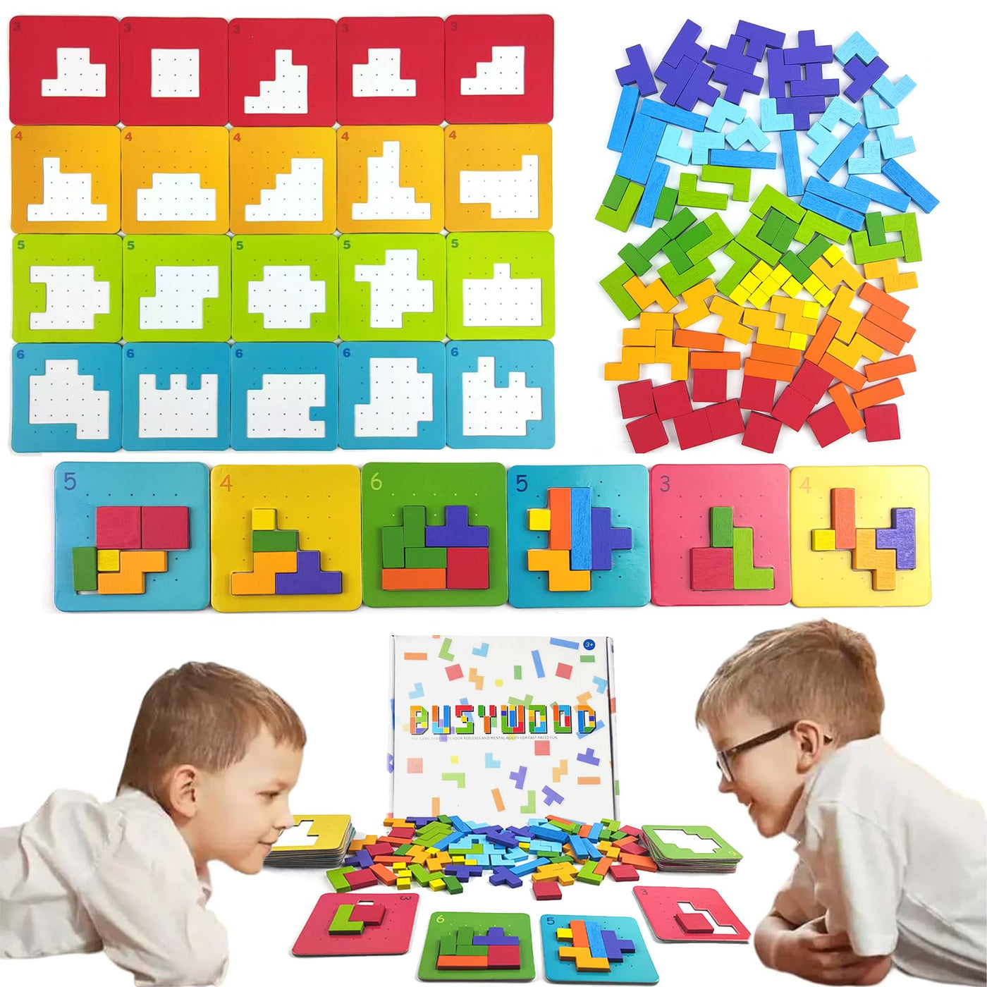 Tetris Duel Game,Puzzle en bois Tetris Tangram,Jeux de concentration pour enfants