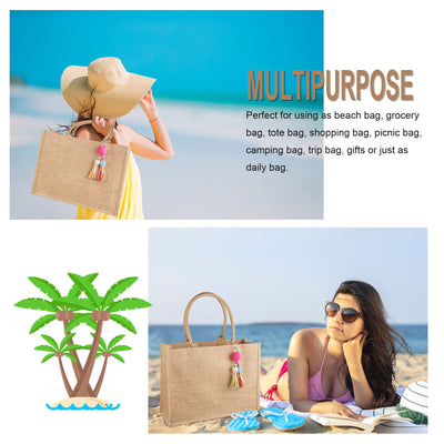 Jute Bag Shopper, Large Jute Bag Beach Bag Foldable Waterproof Shopping Bags Handbag for Picnic Travel Shopping Beach and Everyday Life