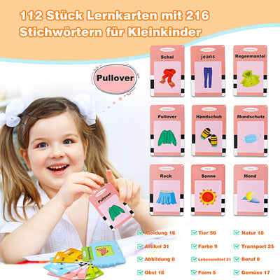 Standard German, Talking flash cards educational toy for toddlers Old, 112 sheets 224 words, Audible educational toy