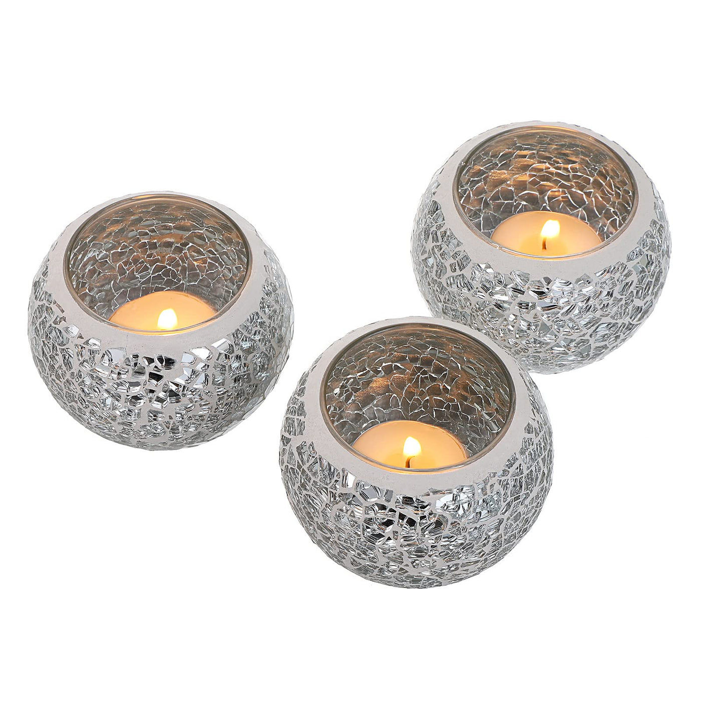 Set of 3 mosaic glass tealight holders, decorative votive candle holders, round candle holders