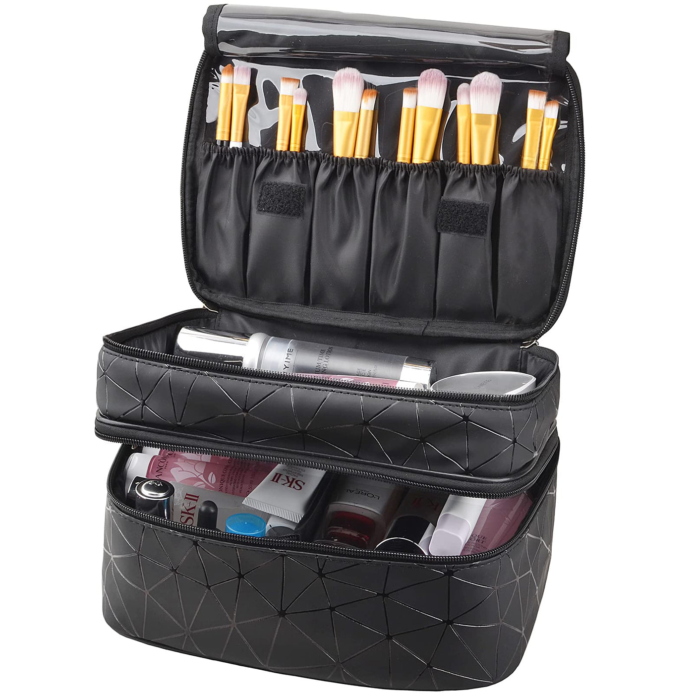 Sac à cosmétiques grand format - trousse de toilette imperméable avec pochette pour brosse et séparateur