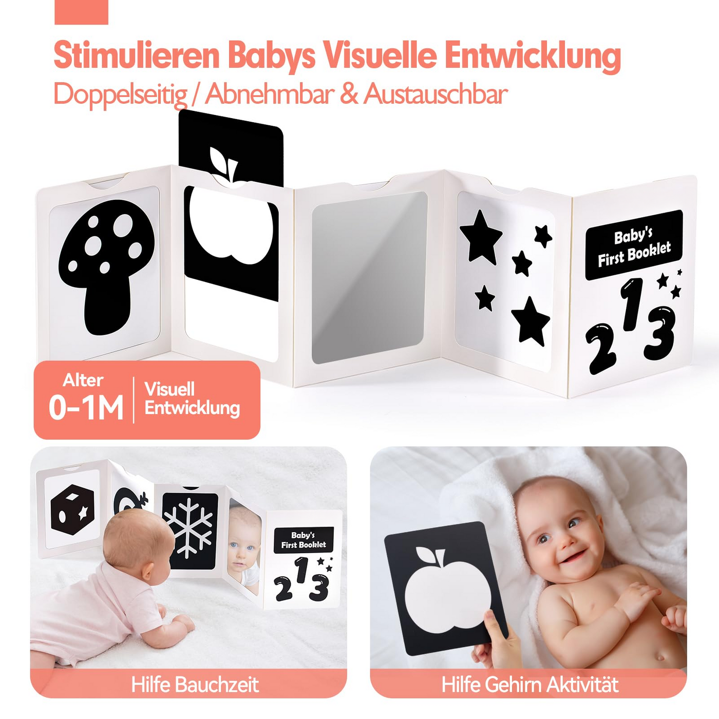 Ensemble de jouets d'apprentissage à contraste pour bébé, livre sensoriel en tissu et jouet suspendu pour chariot de bébé