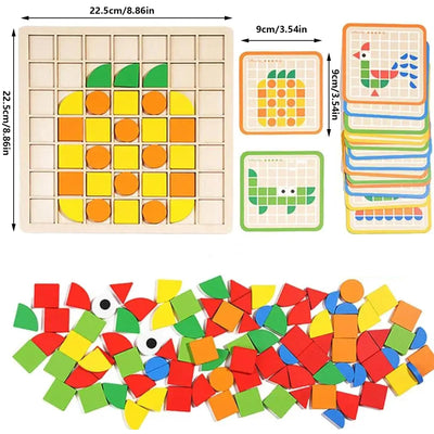 Casse-tête mosaïque créatif,Jeu de blocs en bois,Jeu d'association de formes