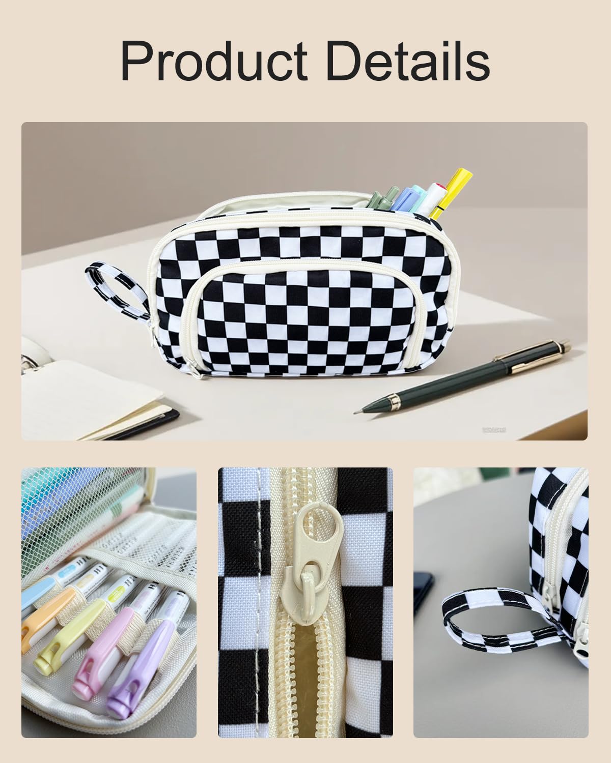 Trousse à crayons avec 3 compartiments