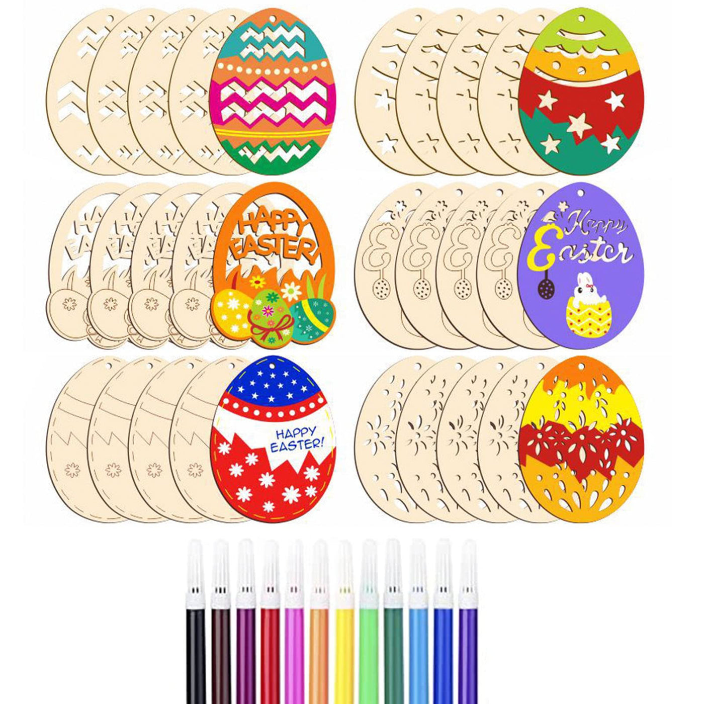 Ostereierdekoration mit Schnur DIY Bastelarbeiten zum Bemalen Holzanhänger für Kinder Ostereier Osterhase