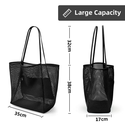 Sac de plage en maille avec poche intérieure zippée, sac à bandoulière pour femmes, sac de natation, sacs à main pliables