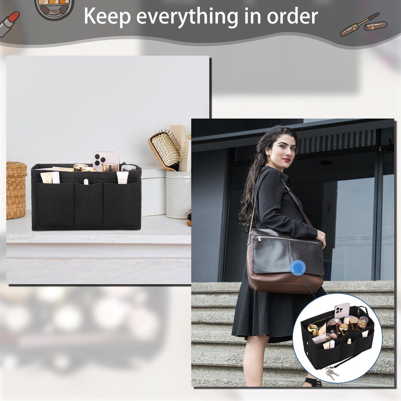 Handbag organizer, felt bag organizer, bag in bag organizer, bag organizer shopper