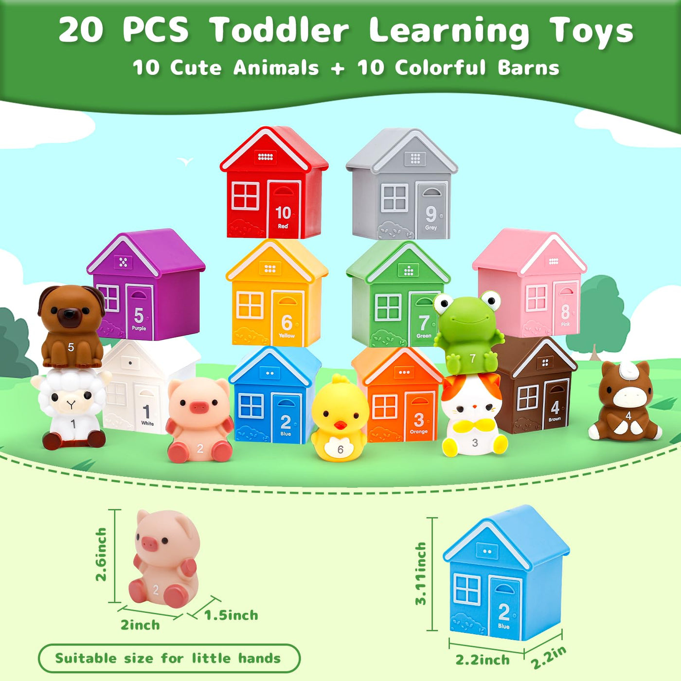 20pcs farm toys educational toys for toddlers - stacking toys motor skills toys