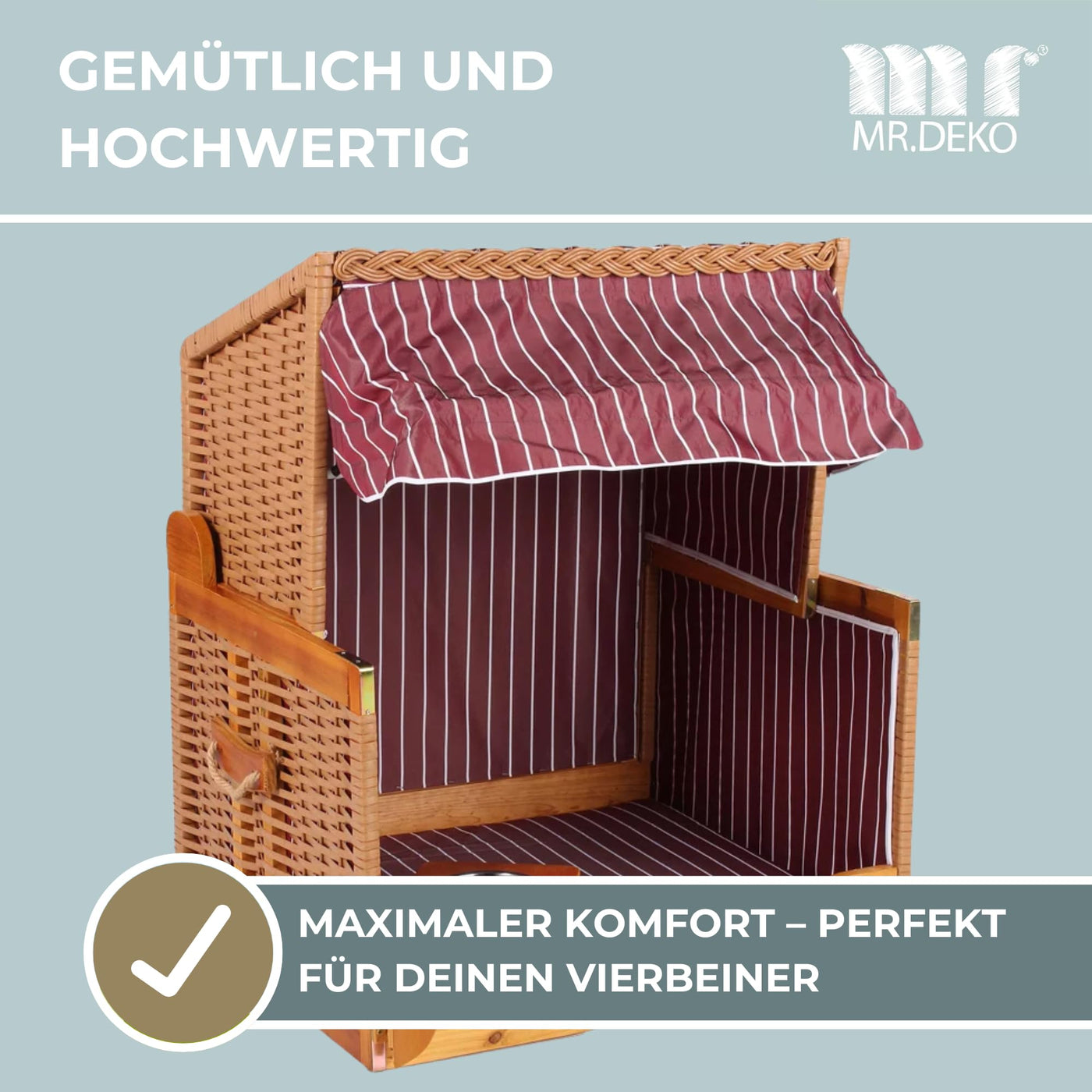 chaise de plage pour chien, osier PE avec housse de protection pour jardin, patio, salon, panier de plage, panier pour chien