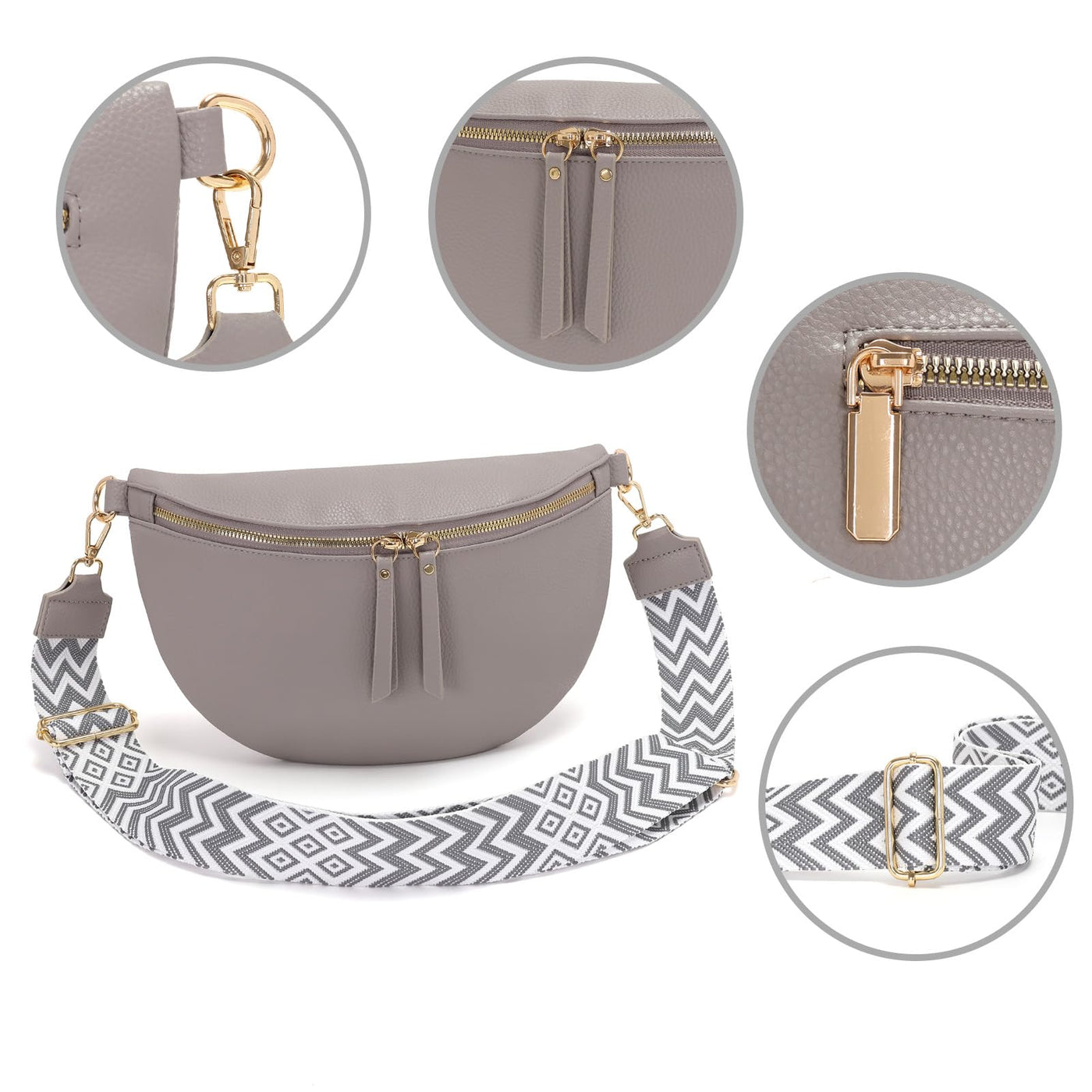 Grand sac banane en cuir végétal sac à bandoulière sac à bandoulière stylisé avec une large sangle