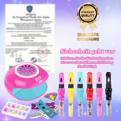 Filles pour enfants Nail Studio, Coffret Cadeau 33 pièces pour Filles, Cadeaux pour enfants Nail Design, Machine à maquillage, Studio à ongles, Nail Art