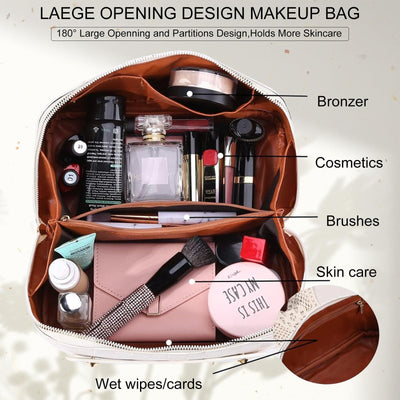 Sac à cosmétiques de voyage, sac de maquillage de grande capacité, sac de maquillage portable en cuir PU, sac de toilette, organisateur