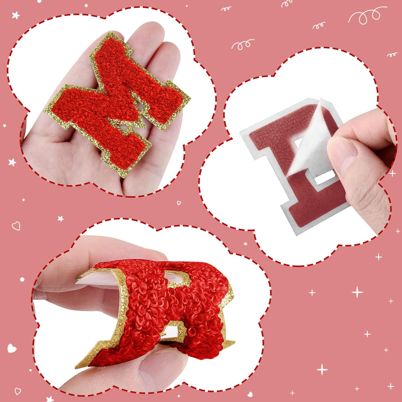 Patchs autocollants en chenille à lettres, à repasser sur vêtements, tissus, chaussures, sacs