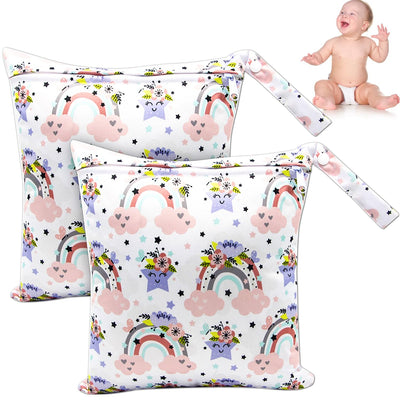 Lot de 2 sacs à couches, sacs à linge humide, sacs à linge sale, sacs à linge humide imperméables, sacs à couches pour bébés, natation, camping, voyage, gymnastique, entraînement, plage, arc-en-ciel, pochette supplémentaire