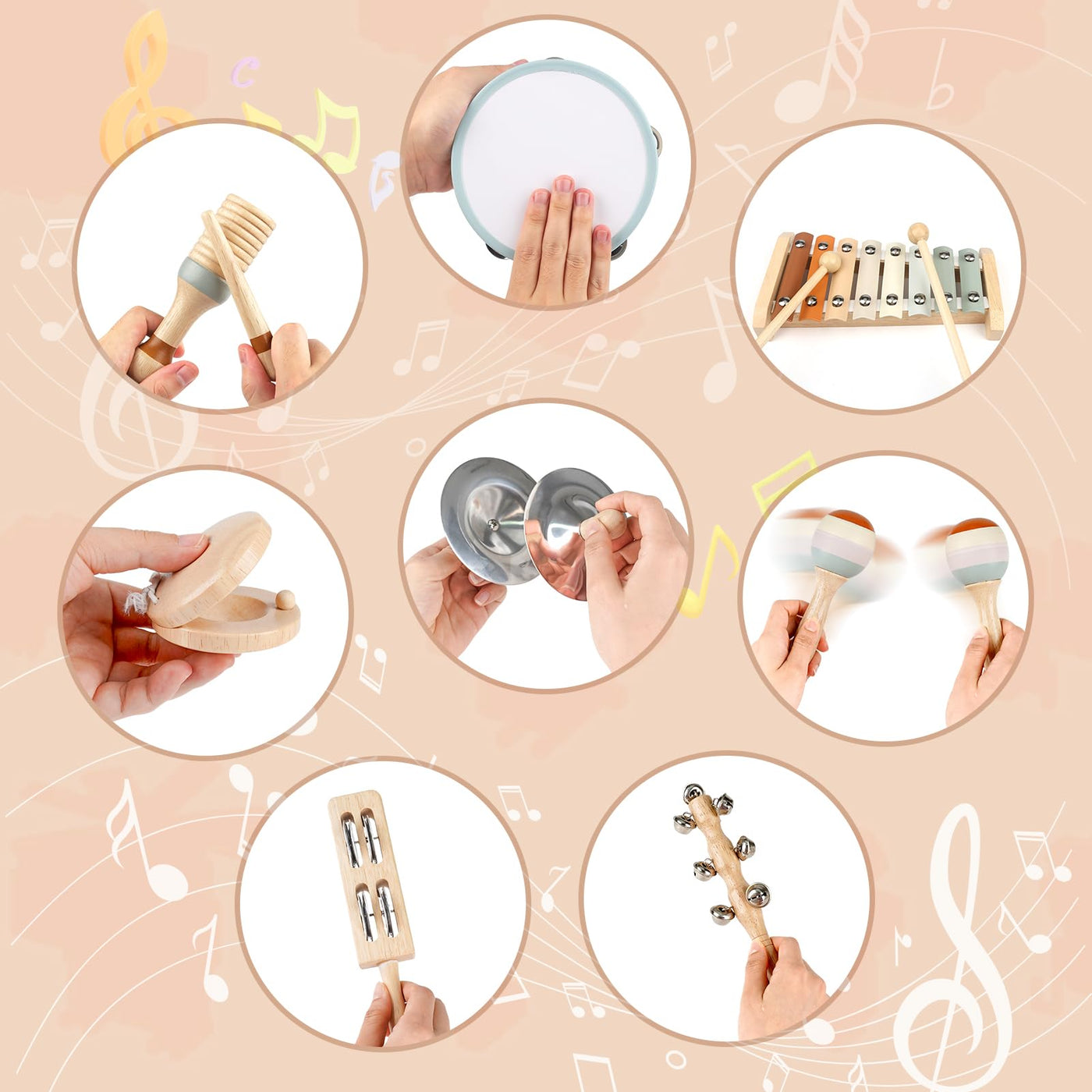 Instruments de musique pour enfants en bas âge, instruments de musique en bois aux couleurs neutres pour les enfants en bas âge