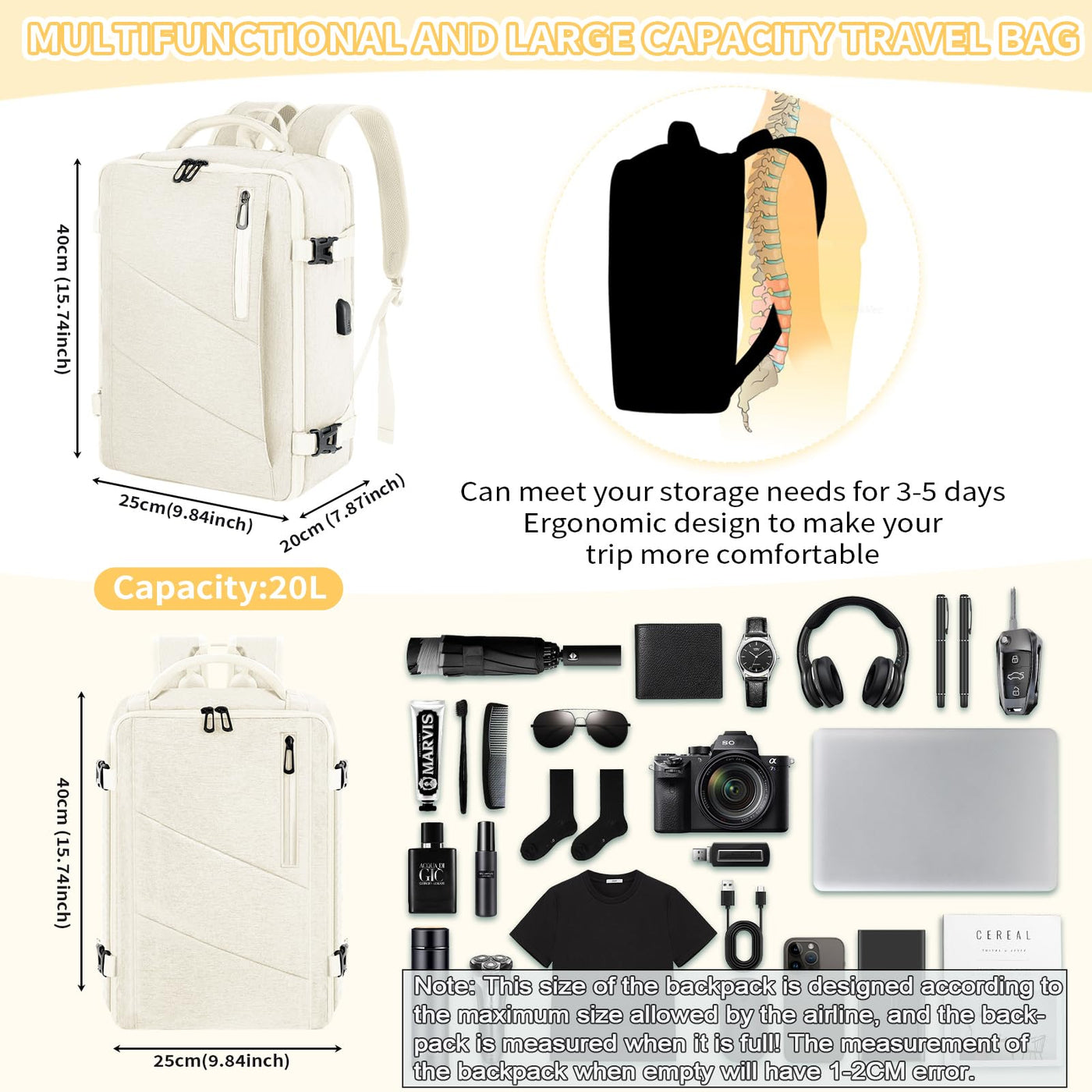 Handgepäck Rucksack Laptop wasserdicht, Reise-Rucksack Handgepäck Flugzeug groß, mit USB-Anschluss