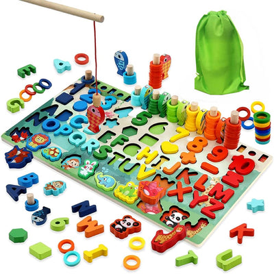 Letter number games ,wooden fishing game, shape and color recognition, skill games, educational toys for kids, ABC game