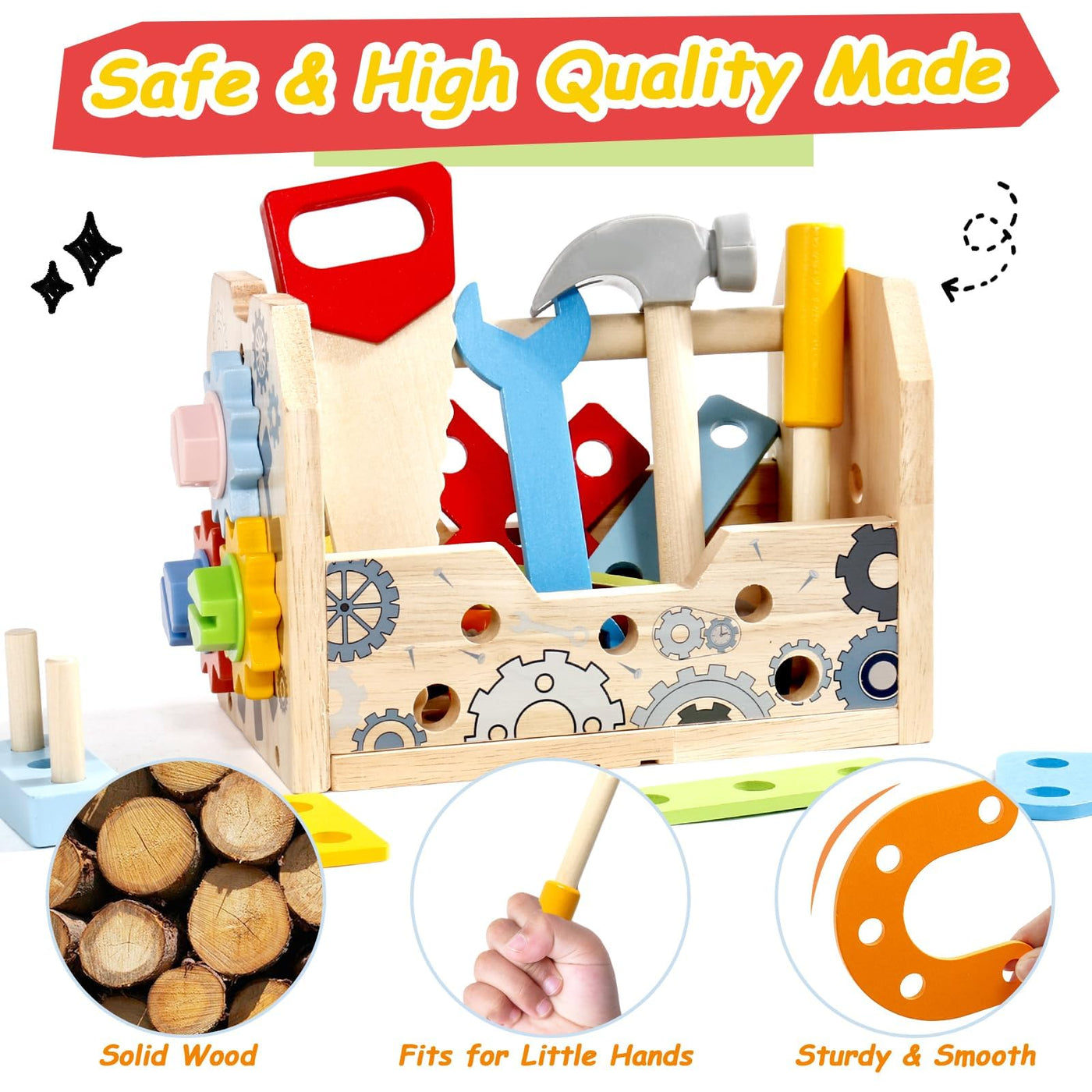 Boîte à outils pour enfants, jouet d'établi, outil en bois pour enfants, outil 3 en 1, jeux éducatifs pour enfants.