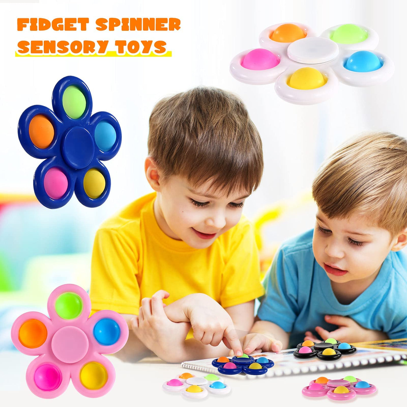 Lot de 10 Pop Fidget Spinner Push Bubble Pop Simple Fidget Toy for Children Adults, Easter Party Gifts Gift Bag Filler Sensory Fidget Set