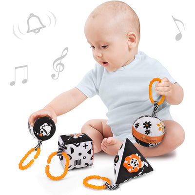 High contrast baby toy, stroller toy for car seat baby plush rattles rings hanging toy