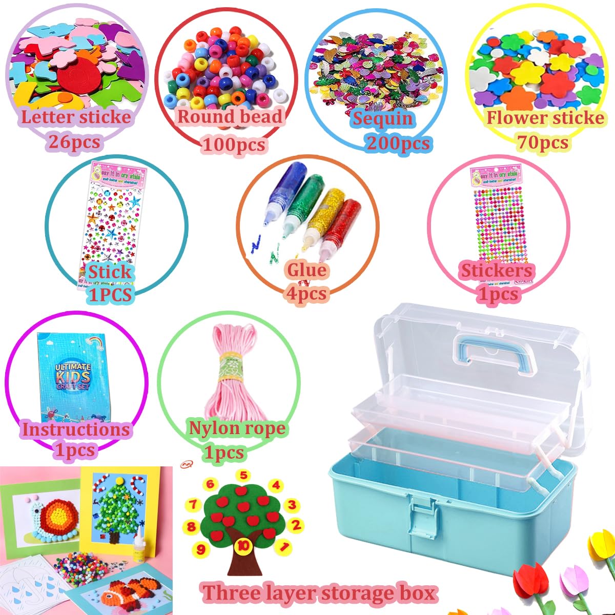 Craft set for children, 3000+Pcs craft set for children craft box craft material set, craft case include pompoms, pipe cleaners for children